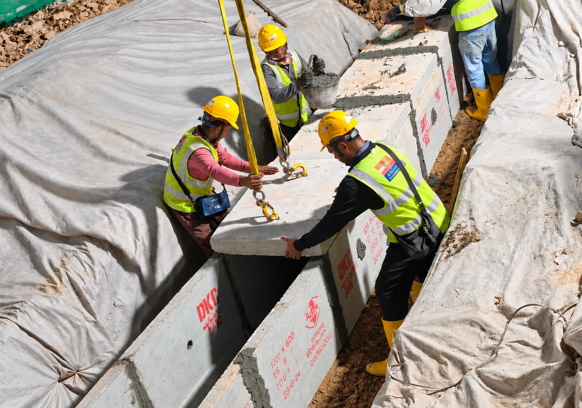 Precast concrete drain installation on a township drainage package in Johor